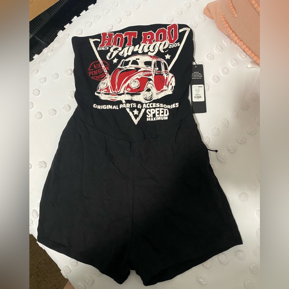 Fashion Nova Black and Red Hot Rod Jumpsuit
